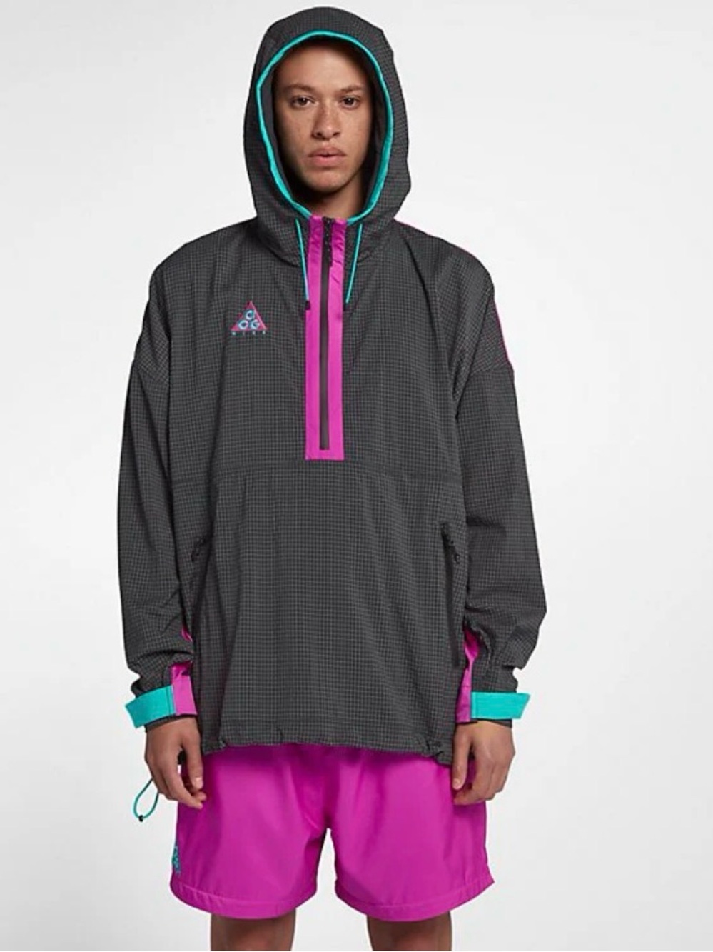 Nike ACG Men's Woven Hooded Jacket Anthracite Magenta Jade